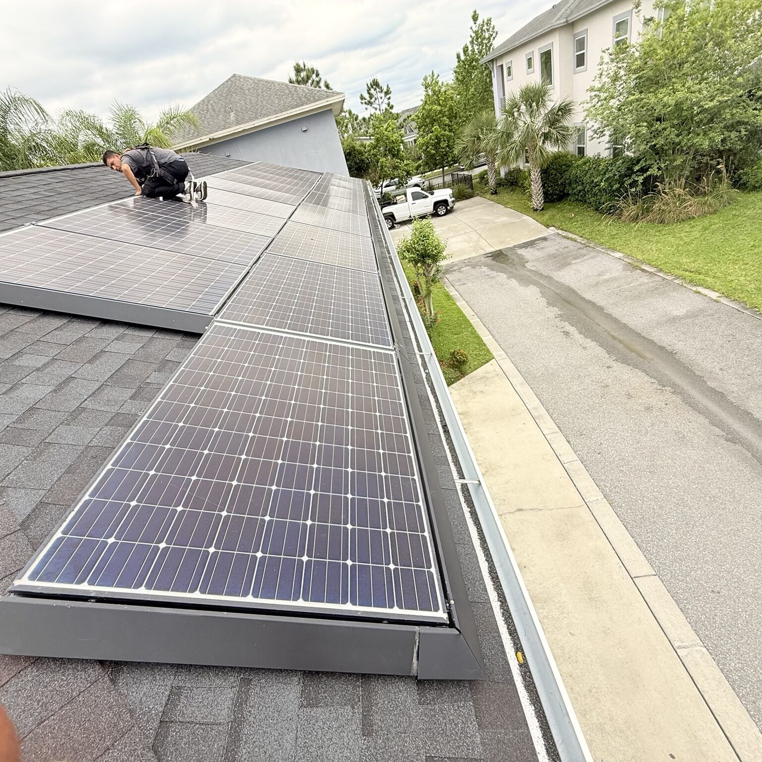 Solar panel reset in progress on residential roof