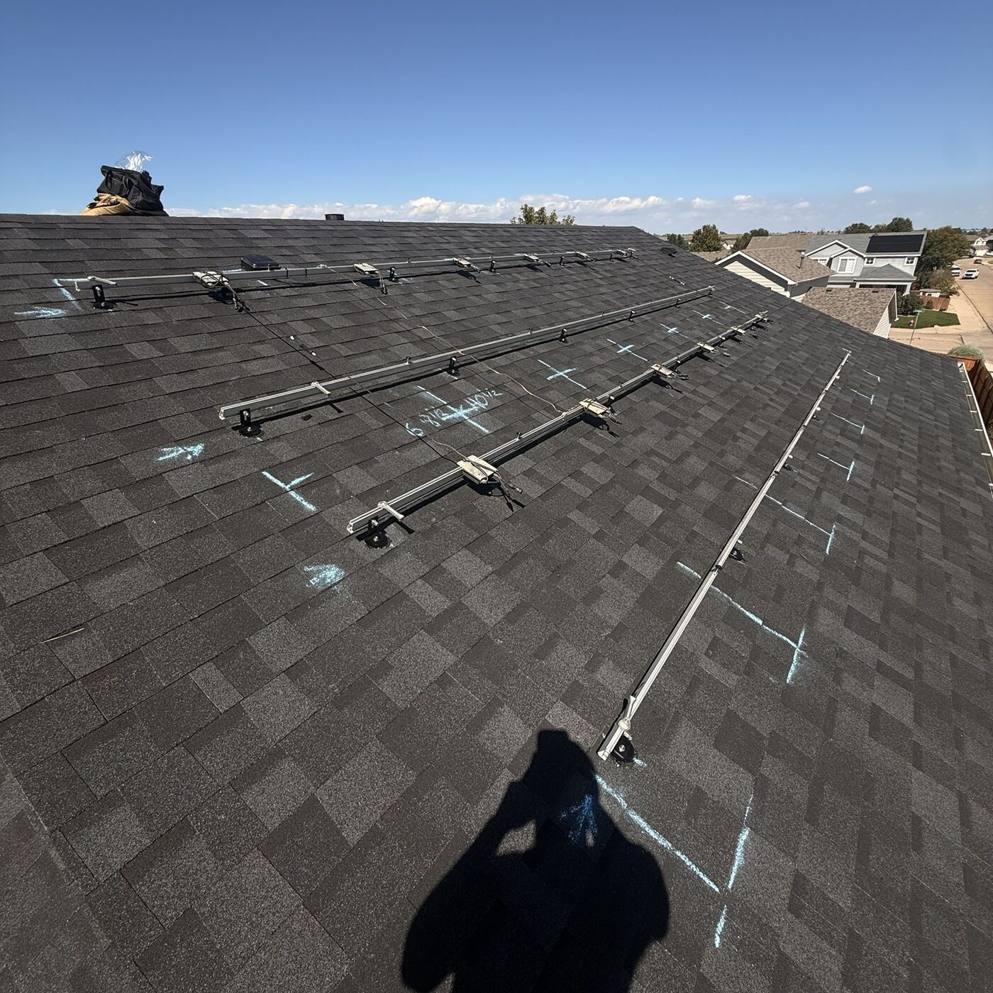 Solar racking system installed on roof with panels detached